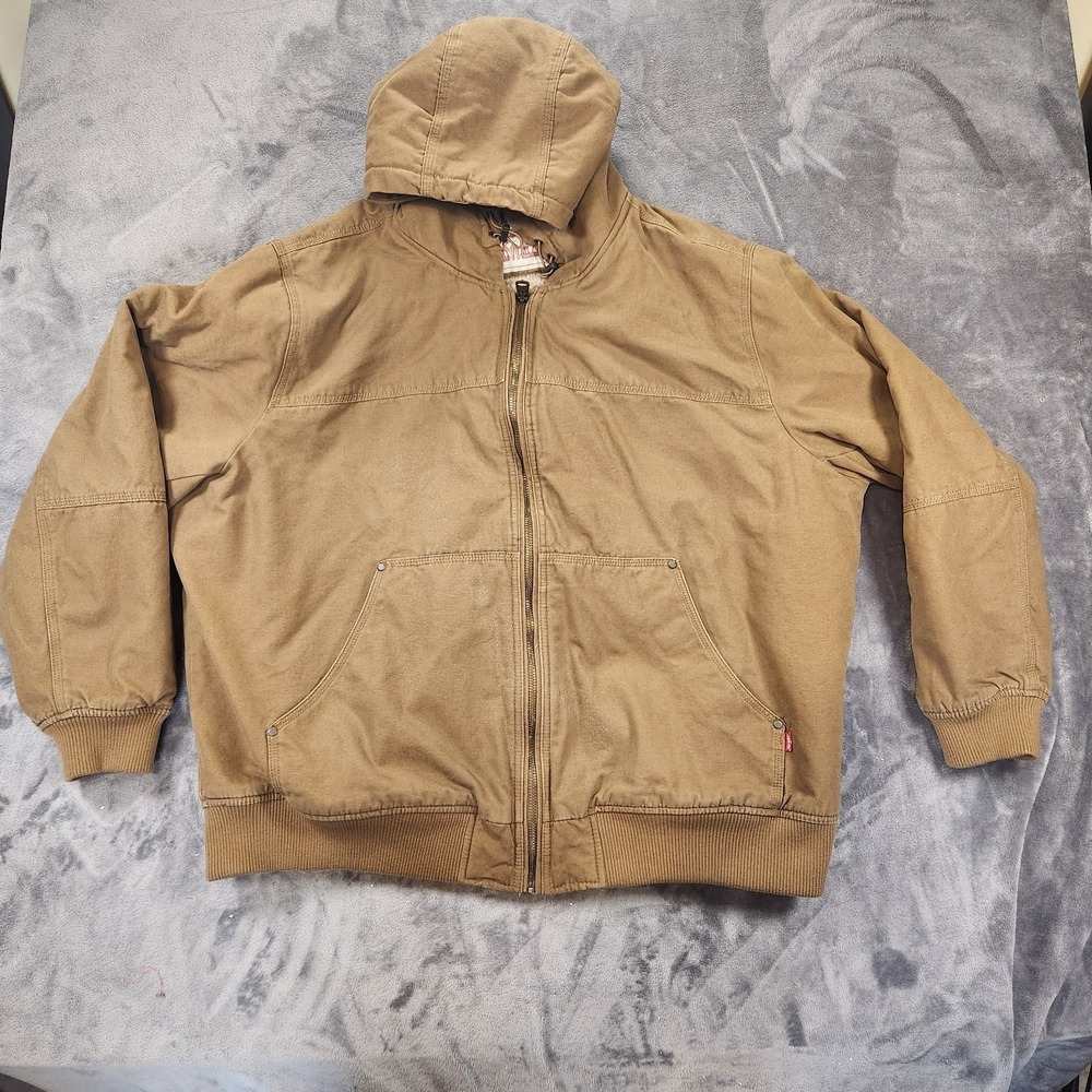 Levis Jacket Mens 3XL Beige Washed Cotton Workwear Sherpa Hooded Bomber Workwear